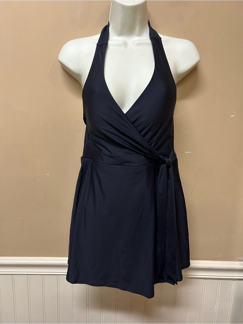J Crew Halter Wrap Swim Dress One Piece Swimsuit in Black Size 4 NWT